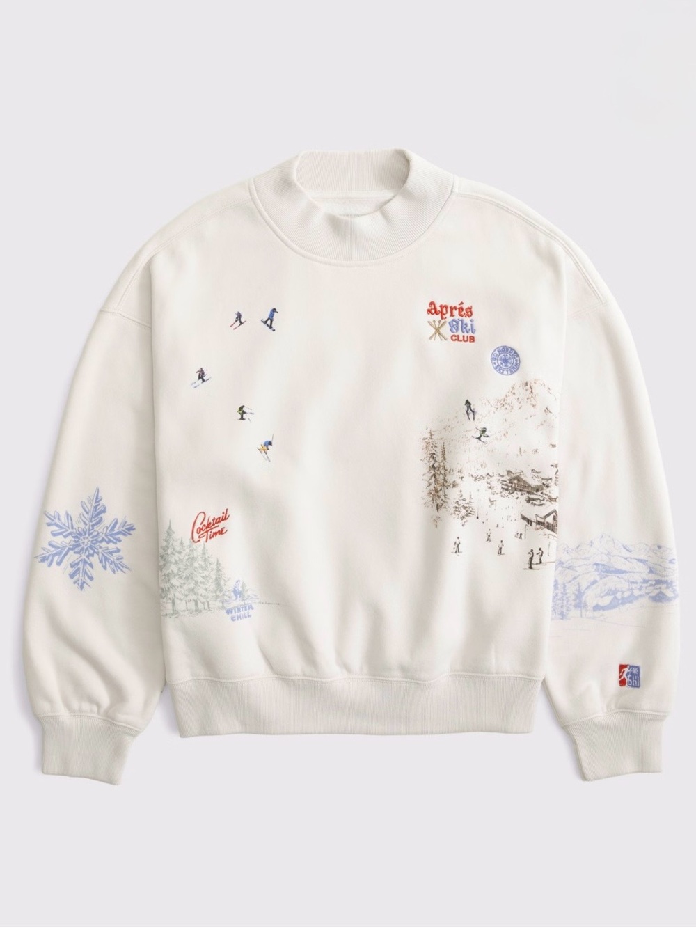 New! ⛷️Abercrombie & Fitch Soft Collection Mockneck Crew with Apres Graphic sz M